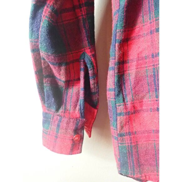 K-Mart Flannel Shirt Small Wool Blend 80s 70s Plaid Vintage Red Green - Picture 4 of 11